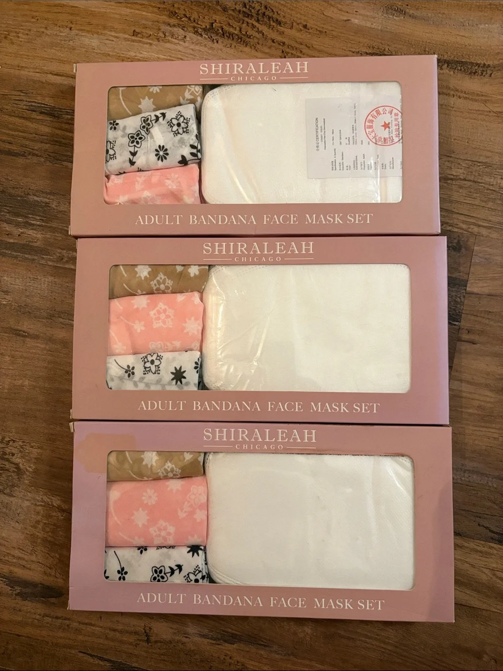 Set of 3-SHIRALEAH Adult Bandana Face mask set. 9 bandanas 90 Disposable filters